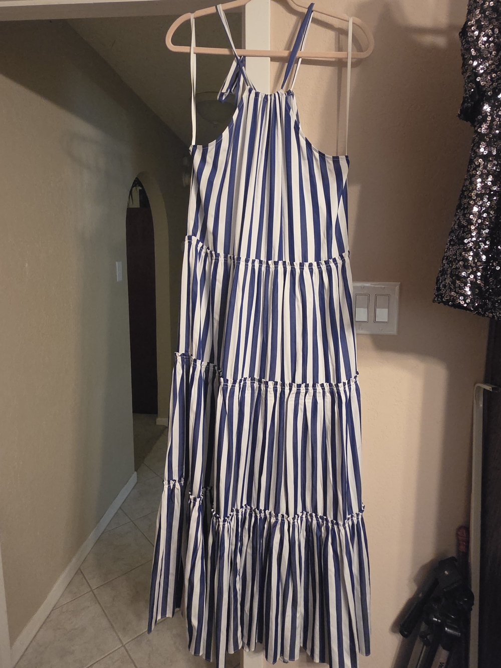 Summer NWT Blue and White Striped Tiered Maxi Dress